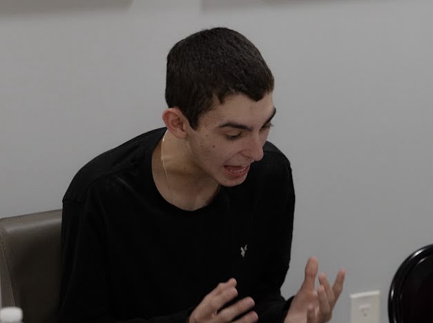 Nicolás Devoto in character at the &ldquo;Brothers&rdquo; table read, mid-gesture